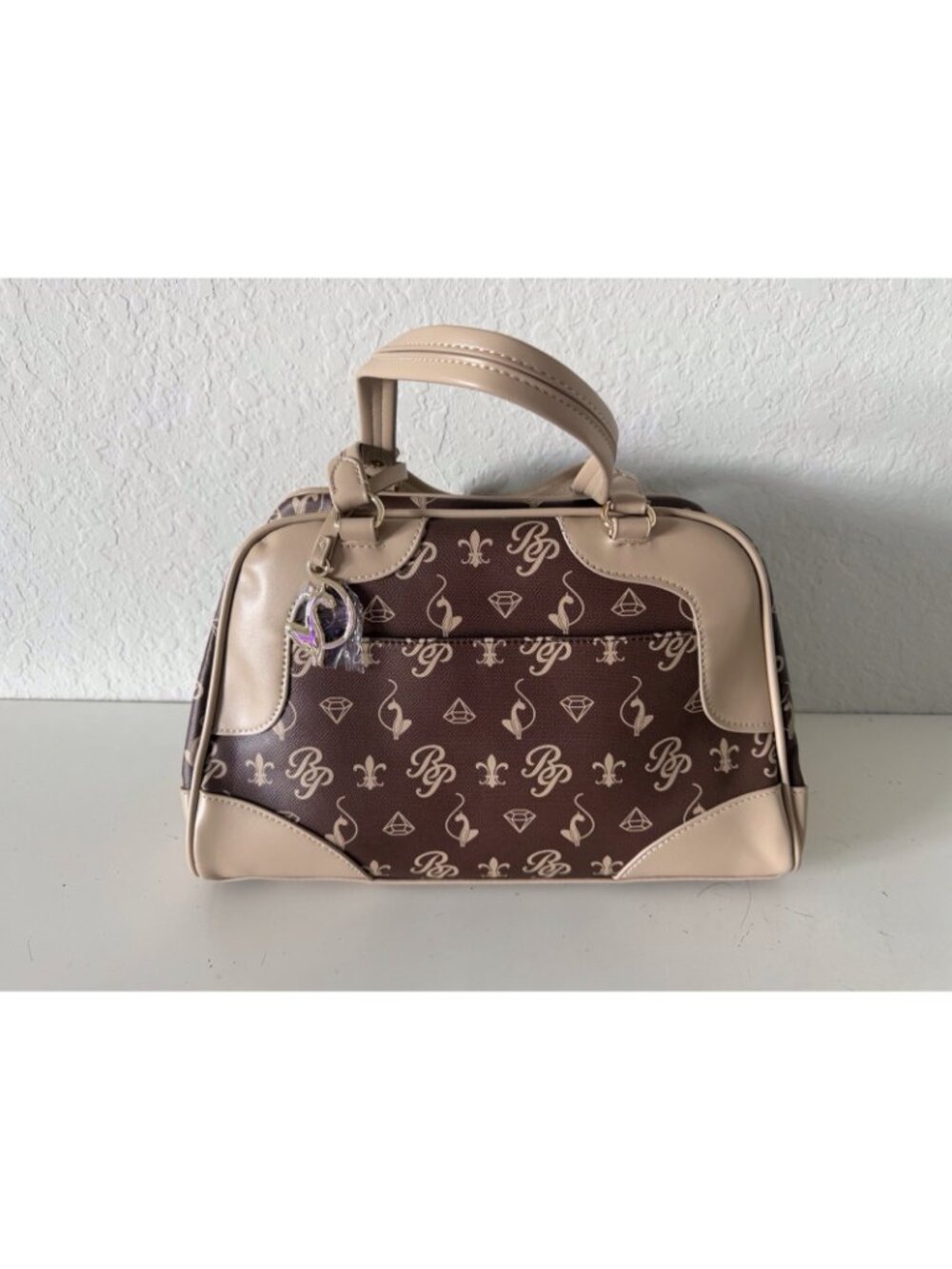 Baby Phat Croc Embossed Studded Cat Satchel Bowler Bag Brown Gold Y2K Viral NEW - Picture 6 of 13